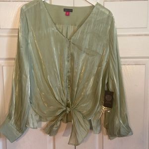 Vince Camuto Green Tie Front Blouse XL NWT